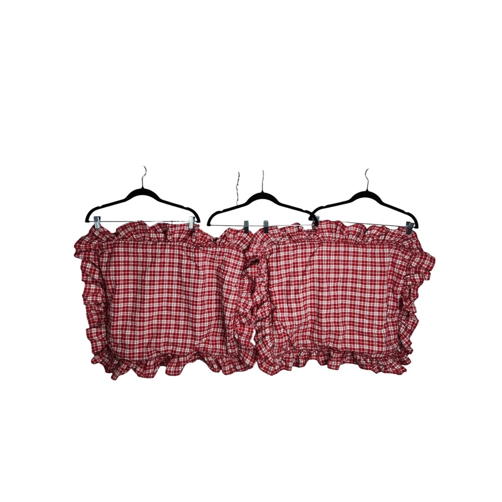 Ralph Lauren Standard Pillow Shams Set of 2 VTG Red Plaid Check Dockside Ruffled